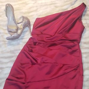 Red Satin One Shoulder Dress